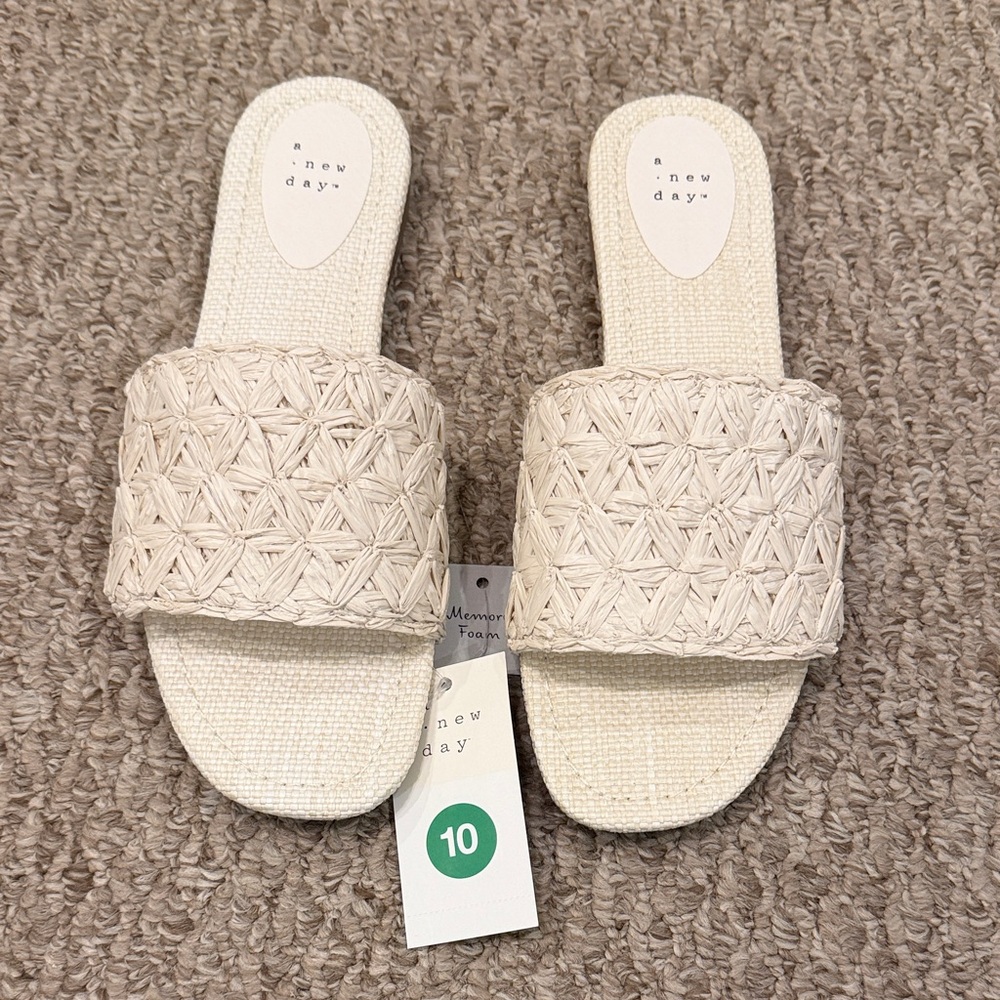 NWT a new day Cream Woven Slide Sandals